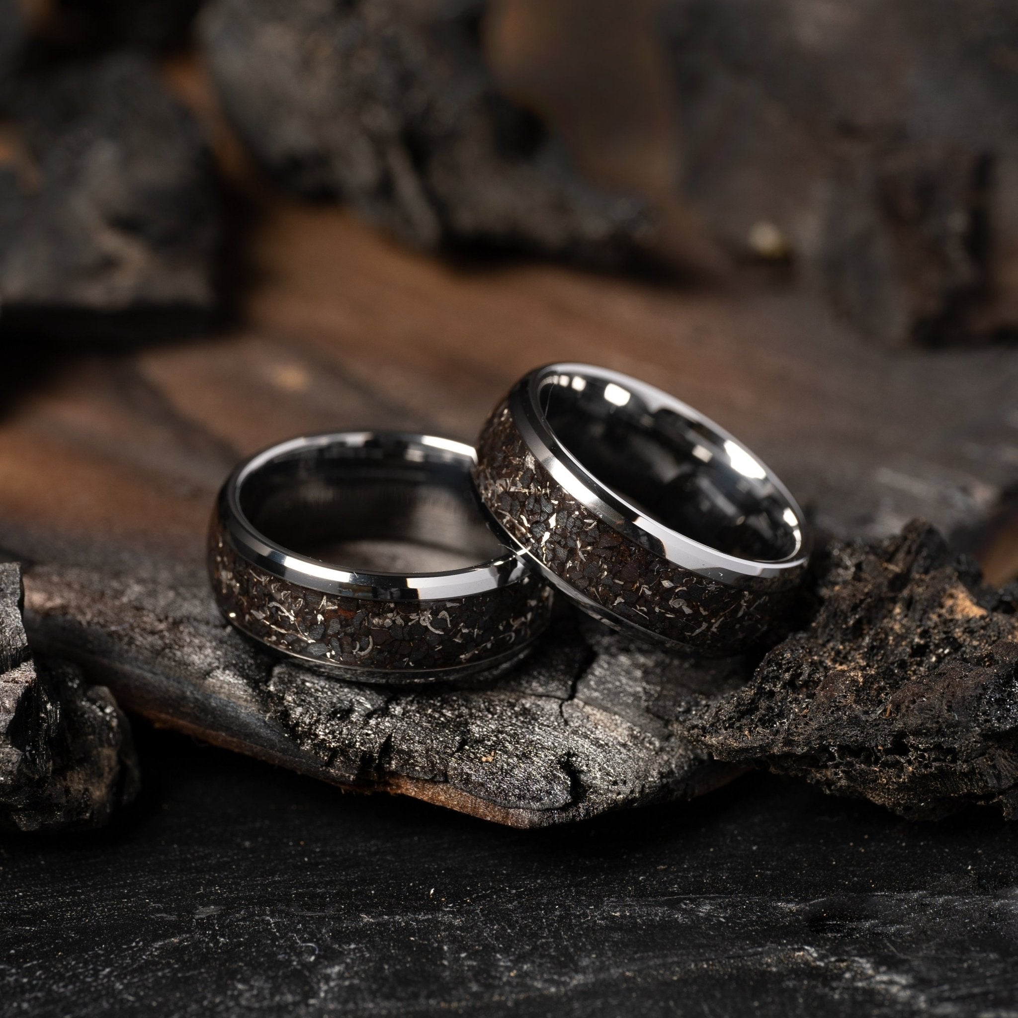 Wedding Ring Set Meteorite Ring, USA Made Custom Artisan Jewelry - Etsy